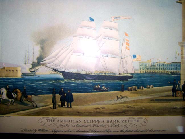 An early 20th century reprint of a painting of the American Clipper Ship "ZEPHYR" in Messina Harbor, Sicily, circa 1842. — image 2